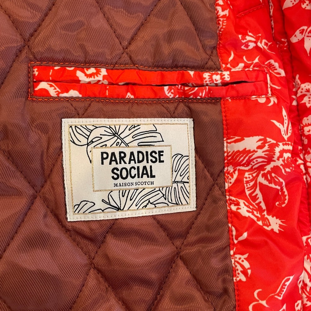 Maison Scotch & Soda Orange Tiger Print Quilted Bomber Jacket Paradise Social XS - Picture 6 of 8